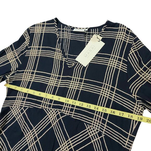 MASAI Copenhagen Narcelle Midi Dress Womens Medium Navy V-Neck Check Academia - Picture 10 of 12
